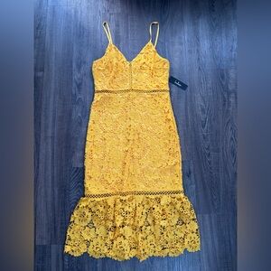 Lulu's Floral Lace Crochet Yellow Midi Dress